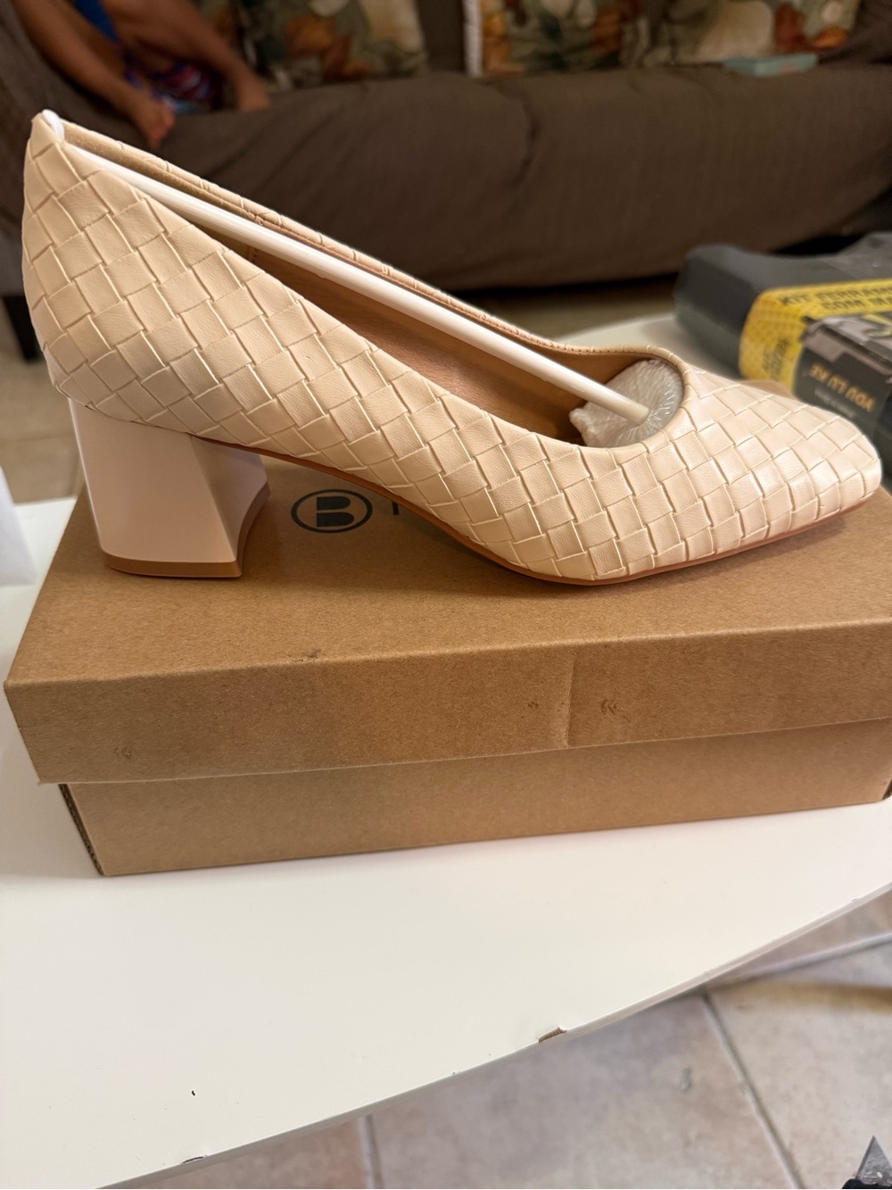 Newbella Beige Woven Block Heel Pumps - Size 8.5 - New in Box